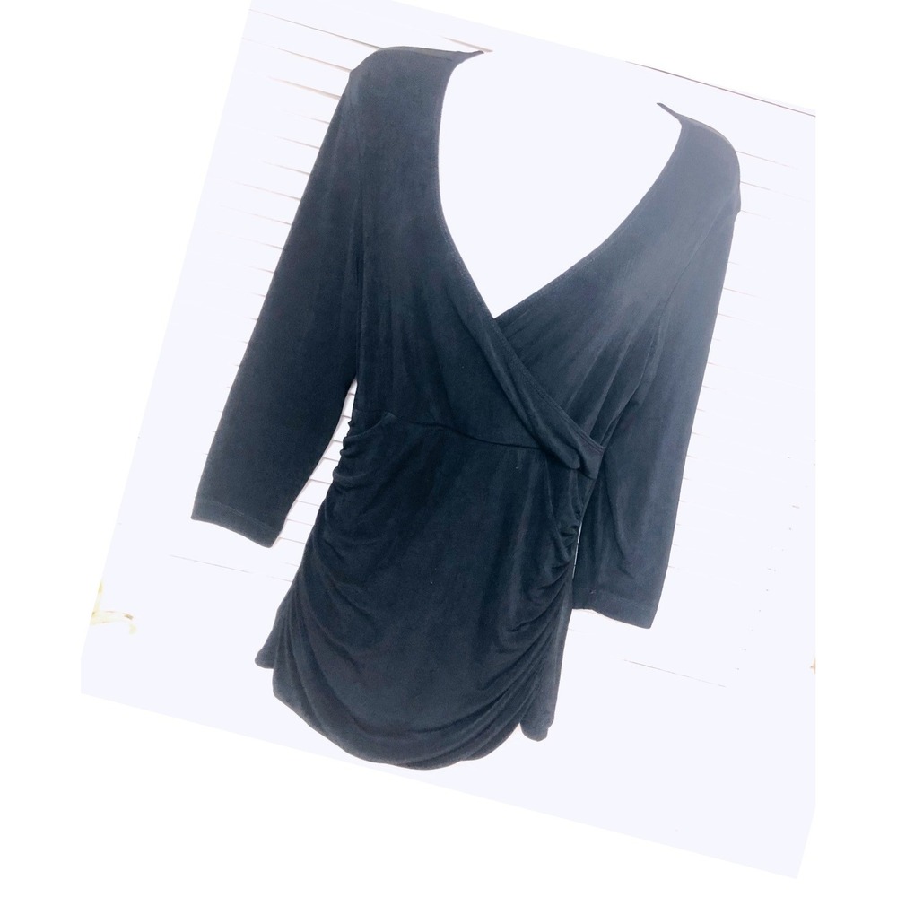 Chicos 0 Black Ruched Bodycon Dress Tunic Goth Witchy Feminine V Neck Womens S